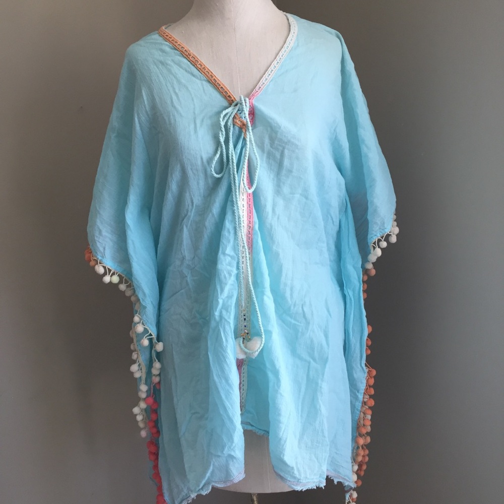 Z&L Europe turquoise blue Pom tunic top swim coverup
